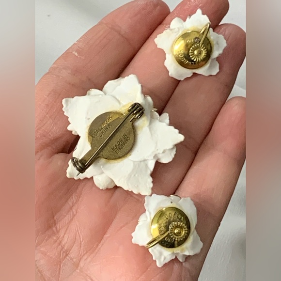 Signed Coalbrook china Flower Brooch Earrings  MADE IN ENGLAND - Picture 6 of 10